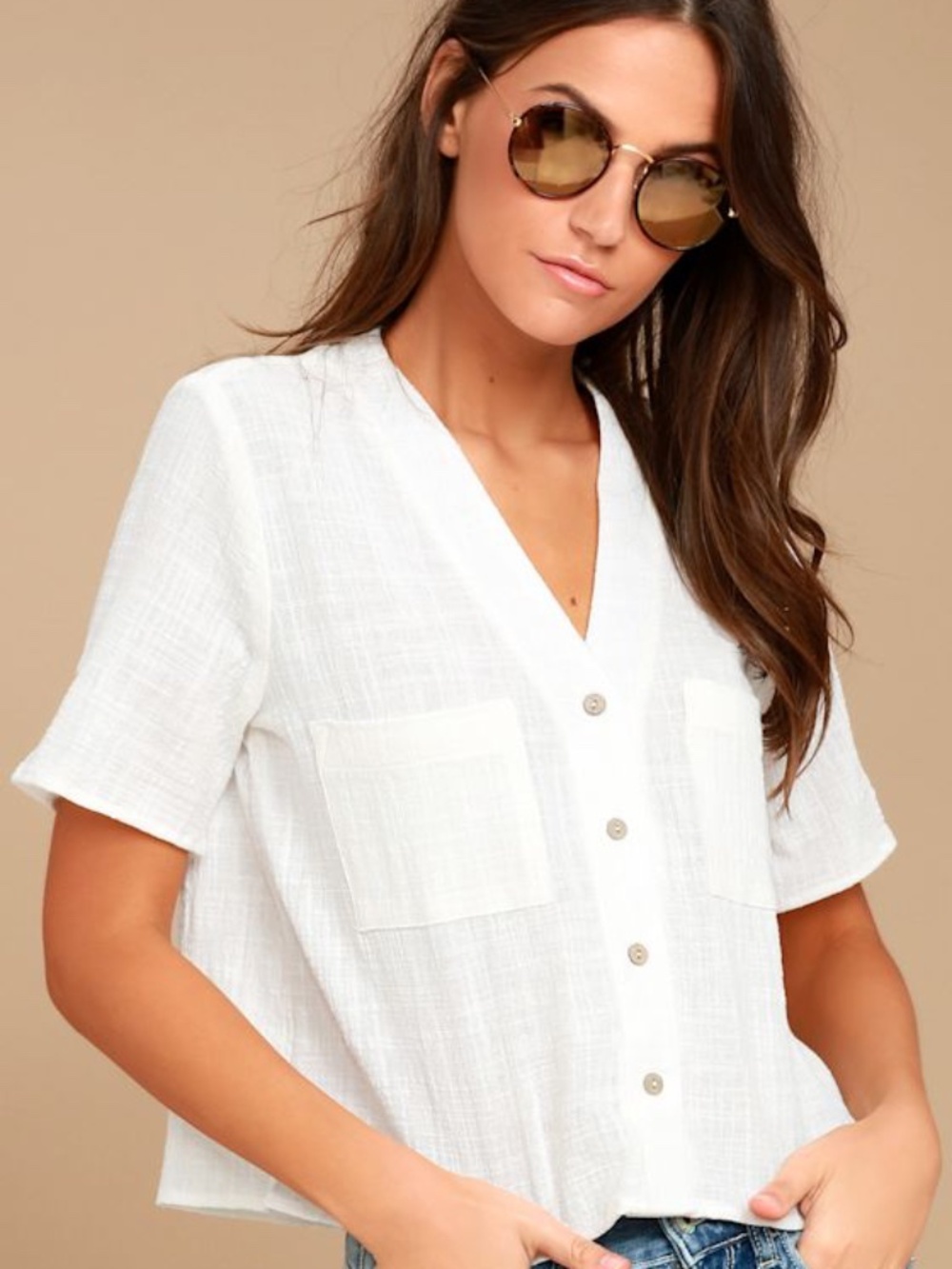 NWT Lulus Lift My Spirits White Button-up Crop Top - Size S